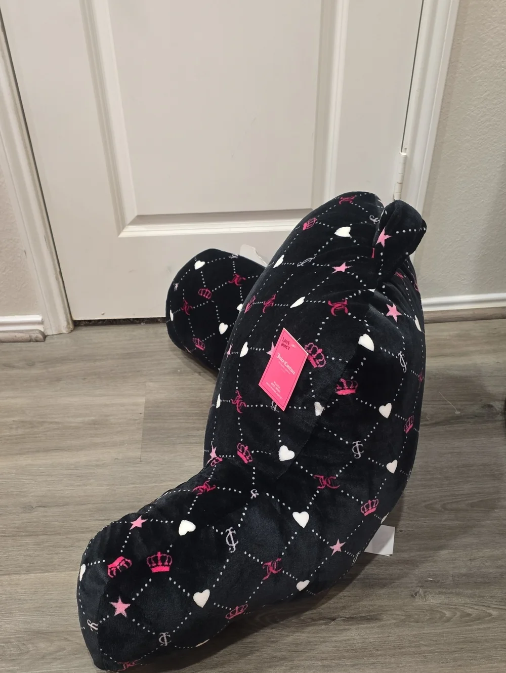 Juicy Couture Home JC Logo Crowns & Hearts Plush Bed Rest Pillow w/Cell Holder